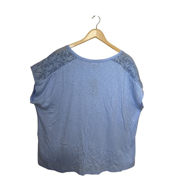 Chaps Women’s 3X Light Blue Lace Sleeve Top Relaxed Fit Cotton Blend NWT - Picture 7 of 13